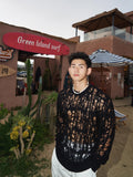 And Lonely Wind Hollow Knitted Shirt Male Sense Perspective Loose Long-Sleeved Net Eyes Twilight Twilight Tearing Up Fashion