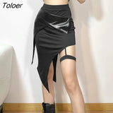 Punk Personality Irregular Hip Package Bodycon Skirt High Waist Party Club Slit Outfits Women Letter Black Vintage