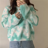 2021 Women Sweater Fall Winter Gentle Tie-dye Loose Outer Wear Jumper Sweet Pullover Long-sleeved knitted Sweater Clothes