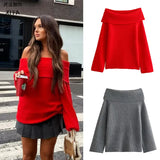 Women's New Autumn And Winter Temperament Long-Sleeved Shoulder Simple Sweater Knitted