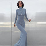 Toloer Autumn Winter Hot Girl High Collar Long Sleeve Collect Purse Hip Sexy Slim Fishtail Dress Women's Clothing-Outfit