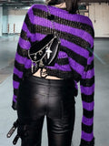 Distressed Striped Crop Sweater-Outfit