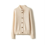 Autumn and Winter 100% Wool Cashmere Sweater Women's Self-Cultivation Half High Neck Cardigan Warm Knitted Sweater