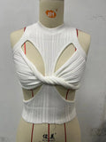 Toloer Sexy Irregular Sleeveless Hollow Kink Wool Woven Vest Women's Fashion Half High Collar Solid Color Crop-Outfit