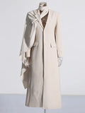 Toloer Fire Millard Wind 2024 Autumn New Scarf Collar Long Sleeve Personality Hollow Design Solid Color Trench Coat Female-Outfit
