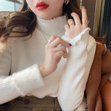 Sense Half Turtleneck Sweater Autumn And Winter Soft Waxy Bottom Shirt Female Long Sleeves Inside The Foreign Atmosphere Feeling Joker Jacket-Outfit