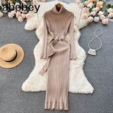 Winter Turtleneck Sexy Women Dress Autumn Long Sleeve Skinny Maxi Boydcon Casual Sweater Plush Knee-Length Party