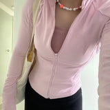 Solid Zipper Hoddie Sports Yoga Top-Outfit