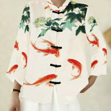 Creative Flower Element 3D Printed Casual Trend V-Necked Lace