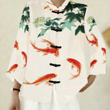 Shirt Dress Bohemian Holiday Dress Printed With Long-Sleeved