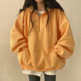 Solid Color Half Zip Up Oversized Hoodie-Outfit
