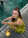 Y2K Halter Party Dress Women Backless Chic Irregular Tassel Hem Summer Sexy Birthday Party Split Midnight Club Bodycon-Outfit