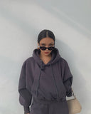 Basic Solid Hooded Tracksuit Set-Outfit