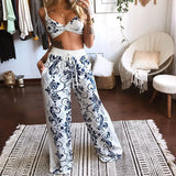 New Summer Women's Printed Sexy Breasts + Loose Broad Leg Pants Two