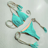 Toloer Female Hot Girl Bikini Split Sexy Triangle Double Sided Collision Color Beach Bikini Swimsuit Three Point