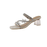 Red Explosion Coarse Heel Slippers Women In Summer Wearing Spring And Summer New Fashion Fairy Style With Skirt Crystal High