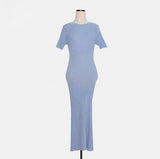 Toloer Chic Summer French Elegant Temperament Slim Thin Long Short Sleeve Wrapped Hip Knit Dress Woman-Outfit