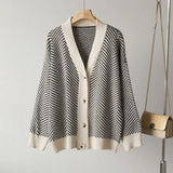 Single Breasted V Neck Women Button Black Christmas Tree Cardigan Sweater Knitted Loose Oversized Jumper Top Jacket