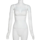 Toloer Winter Fashion Trend Women's New Half Sleeve Sling V-Neck Navel Slim Inside T-Shirt-Outfit