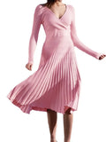 Knitted Dresses For Women 2022 Autumn Winter Long Sleeve Elegant Ladies Sky Blue Long Dresses V Neck Knitted Winer