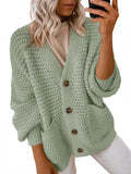 And Winter New Single-Dbutton V-Neck Sweater Women Loose Lantern Sleeve