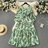 Retro Floral Dress Women's Spring And Summer Lantern Sleeve Design Sense Small Thousand Gold Princess Temperament Swing