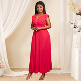 Spring And Summer Temperament V-Neck Dress Country Wind White Red Folded Dress Elegant