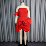 Design Sexy Bosom Dress Asymmetric Three-Dimensional Flower Party Dinner Dress Dress