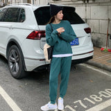 Chic Women Sweater Pullovers & Elastic Waist Harem Pants Autumn Winter Female 2 Pieces Knitted