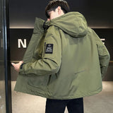 Fashion Youth Men's Wear 2024 Winter Wear Two Cotton Men Thick Coat New Fashion Cotton Suit Hat Warm Tooling Men-Outfit