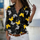Print Blouses For Women Turn-down Collar Long Sleeve Elegant Office Lady Tops Casual Plus Size Fashion Shirts
