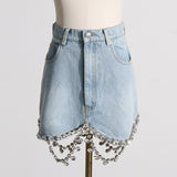 Toloer Chain Decoration Short Coat Fashion Hip Skirt Two-Piece Denim Suit Girl-Outfit