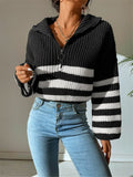 2025 New Striped Collar Knitting Knitting Sweater Outside The