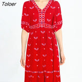 Embroidered Long Dress Boho White V-Neck High Waist Maxi Dresses Fashion Spring Autumn A-Line Loose Holiday Party