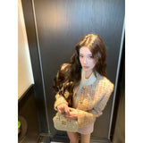 Temperament Long-Sleeved Coat With High-Necked Bottom Vest Pink Half-Dress Skirt