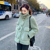 Mori Female Lamb Wool Coat Female Winter Autumn And Winter College Style Thick Wool Cashmere Coat Wool Fur Coat Stand-Up