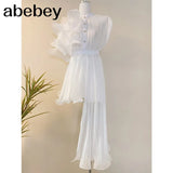 Shirt For Women Stand Collar Short Butterfly Sleeve Solid Ruched Blouses Female Fashion Summer Clothing