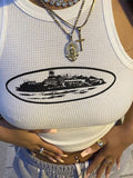 tank top with Landmark logo in white or