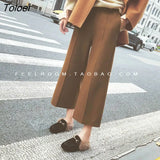 Winter Oversized Woolen Women Pants Casual High Waist Wide Leg Pants Women Solid Wool Loose Straight Women Trousers