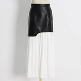 Elegant Temperament Wind 2025 Spring New Pu Skin Spliced 100 Folded High Waist In The Long Bag Hip Half-Dressed