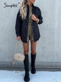 Simplee Oversize geometric printed winter quilted coats for women Casual soft down jacket female 2021 Fashion army green