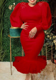 Winter Bubble Bead Puffed Long Sleeve Mesh Bodycon