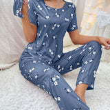 Toloer Spring Milk Silk Home Clothing Women's Summer Thin Cartoon Print Short-Sleeved Trousers Can Be Worn Outside-Outfit