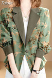 Women Elegant Printed Chic Office Lady Blazers Long Sleeve Fashionable Single Breasted Office Straight Blazer