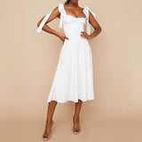 Toloer 2024 New Women's Print Strap Sweet High Waist Sexy Slit Dress