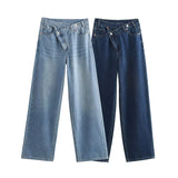 Women's Autumn New Design Sense Fashion Asymmetrical Double Waist High-Waist Wide-Legged