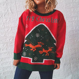 Christmas Women Knitted Sweater Retro Long Sleeve O-neck Santa Claus Knitting Pullover Sweater Top Jumper Knitwear Pull