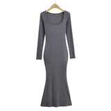 Trendy Women's Dress Net Red Style Pure Style Sexy Side Repair Height Waist Long-Sleeved Hip Skirt-Outfit