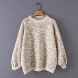 2019 Fall Winter Casual Leopard Print Knitted Pullover Streetwear Jumpers Harajuku Long Sleeve Retro O Neck