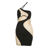 Women's Perspective Mesh Patchwork Sexy Dress Summer 2022 Slash Neck Bodycon Dress for Women Party Evening Slim Fit Dress